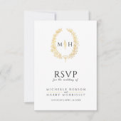 ブラックおよび金ゴールドリーフ楕円リースRSVP 結婚's 出欠カード (正面)