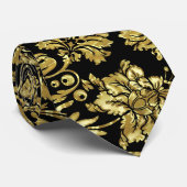ブラックおよび金ゴールドヴィンテージフローラダマスク ネクタイ (ロール)