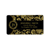 ブラックおよび金ゴールドヴィンテージフローラダマスク ラベル (正面)