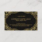 ブラックおよび金ゴールドヴィンテージフローラダマスク 名刺 (裏面)