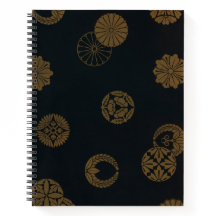 ブラックおよび金ゴールドヴィンテージ日本のスパイラルノートブック