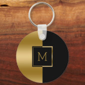 ブラックおよび金ゴールド幾何デザイン キーホルダー (正面)