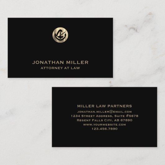 ブラックおよび金ゴールド弁護士名刺 名刺 (正面/裏面)
