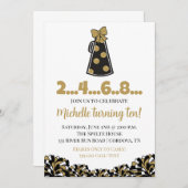 ブラックおよび金ゴールド応援誕生日招待状 招待状 (正面/裏面)