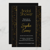 ブラックおよび金ゴールド水玉模様ブライダルシャワー 招待状 (正面/裏面)
