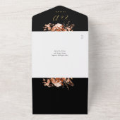 ブラックおよび金ゴールド素朴フローラQRコード秋の結婚式 オールインワン招待状 (外側)