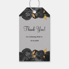 ブラックおよび金ゴールド結婚フローラの贈り物ラベル ギフトタグ
