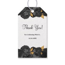 ブラックおよび金ゴールド結婚フローラの贈り物ラベル