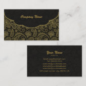 ブラックおよび金ゴールド華美ペイズリーパターン 名刺 (正面/裏面)