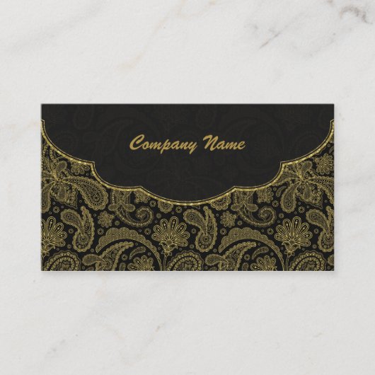 ブラックおよび金ゴールド華美ペイズリーパターン 名刺 (正面)