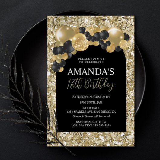 ブラックおよび金ゴールド誕生日招待状 招待状