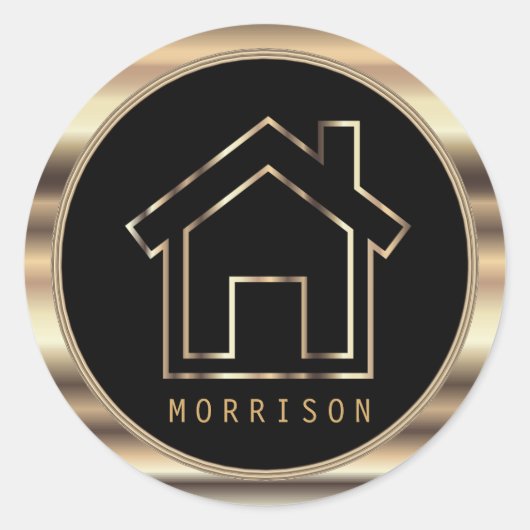 ブラックおよび金ゴールド金属不動産仲介業者デザイン ラウンドシール (正面)