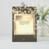 ブラックおよび金ゴールド銀河系きらめくRSVP応答 出欠カード (スタンド正面)