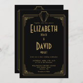 ブラックおよび金ゴールド1920sアールデコQRコード結婚s 招待状 (正面/裏面)