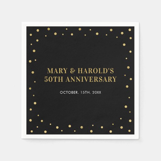 ブラックおよび金ゴールド |エレガントクラシックの結婚記念日 スタンダードカクテルナプキン (正面)