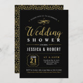 ブラックおよび金ゴールド |カップルエレガントウェディングシャワー 招待状 (正面/裏面)
