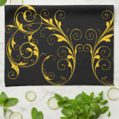 ブラックおよび金ゴールド キッチンタオル (折り畳み)