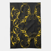 ブラックおよび金ゴールド キッチンタオル (縦)