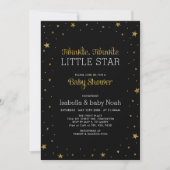 ブラックおよび金ゴールド | キラキラ星の赤ちゃんシャワー 招待状 (正面)