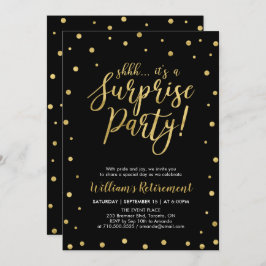 ブラックおよび金ゴールド |サプライズモダンリタイアパーティー 招待状