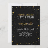 ブラックおよび金ゴールド | トゥインクルリトルスターベビー散水 招待状 (正面)