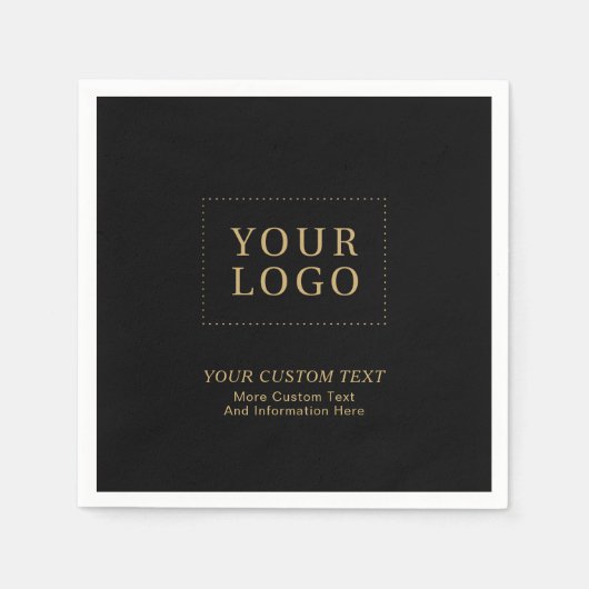 ブラックおよび金ゴールド |ビジネスカスタムロゴプロモーション スタンダードカクテルナプキン (正面)