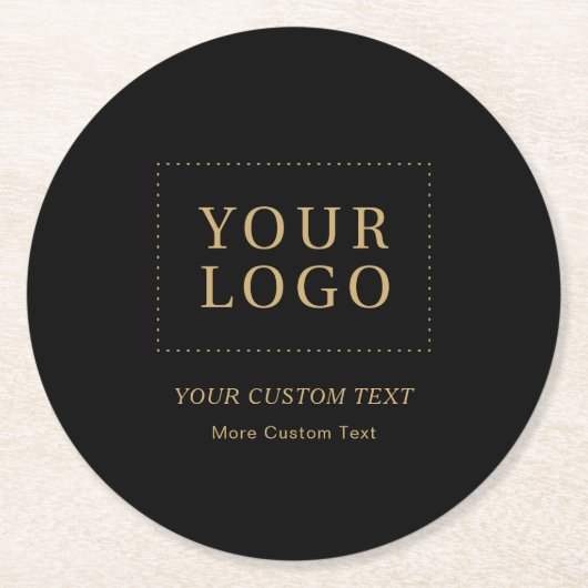 ブラックおよび金ゴールド |ビジネスカスタムロゴプロモーション ラウンドペーパーコースター (正面)