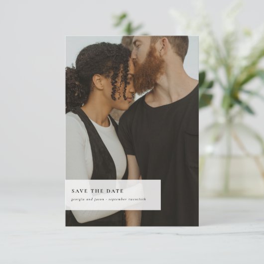 ブラックおよび金ゴールド | ミニマル写真日付の保存 セーブザデート (スタンド正面)