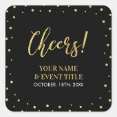 ブラックおよび金ゴールド |モダン応援大人誕生日のお気に入り スクエアシール (正面)