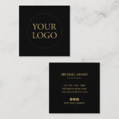 ブラックおよび金ゴールド |ロゴシンプルとソーシャルメディア スクエア名刺 (正面/裏面)