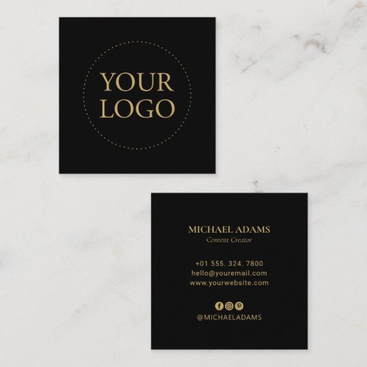 ブラックおよび金ゴールド |ロゴシンプルとソーシャルメディア スクエア名刺 (正面/裏面)