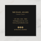 ブラックおよび金ゴールド |ロゴシンプルとソーシャルメディア スクエア名刺 (裏面)