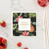 ブラックおよび金ゴールド |熱帯夏結婚のナプキン スタンダードカクテルナプキン (インサイチュ)