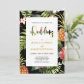 ブラックおよび金ゴールド |熱帯夏結婚式招待状 招待状 (スタンド正面)