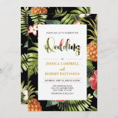 ブラックおよび金ゴールド |熱帯夏結婚式招待状 招待状 (正面/裏面)