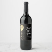 ブラックおよび金ゴールド |第80グリッターバルーン誕生日 ワインラベル (正面)