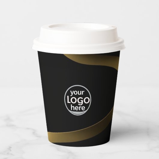 ブラックおよび金ゴールド | 紙カップ – ラグジュアリー | カスタムロゴ 紙コップ (正面)
