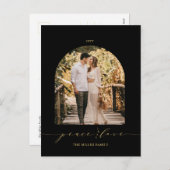 ブラックおよび金ゴールド | Peace and Love Christmas Photo Holi シーズンポストカード (正面/裏面)