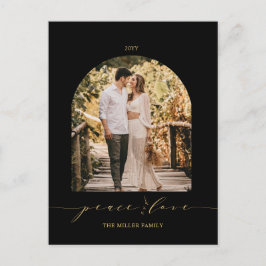 ブラックおよび金ゴールド | Peace and Love Christmas Photo Holi シーズンポストカード