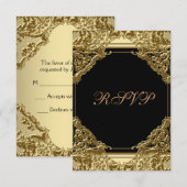 ブラックおよび金ゴールドRSVP 出欠カード (正面/裏面)