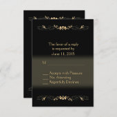 ブラックおよび金ゴールドRSVP 出欠カード (正面/裏面)