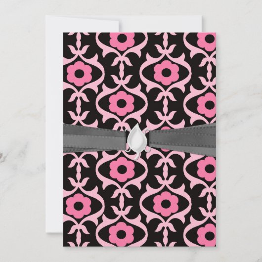 ブラックお洒落にシックなピンクのフラワーダマスク 招待状 (正面)