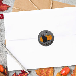 ブラックお洒落キャットハッピーハローウィン ラウンドシール