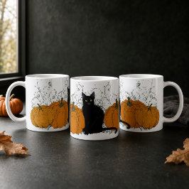 ブラックお洒落キャット&カボチャハロウィン コーヒーマグカップ