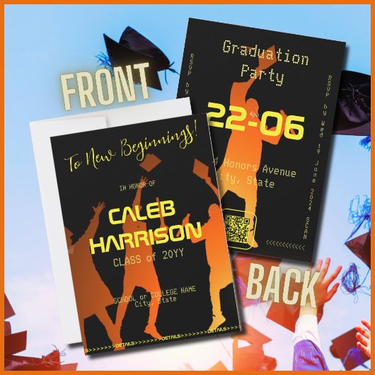 ブラックお洒落テクモダンの卒業 招待状