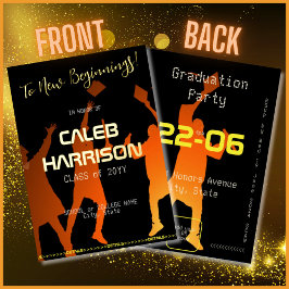 ブラックお洒落テクモダンの卒業 箔招待状