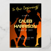 ブラックお洒落テクモダンの卒業 箔招待状 (正面)