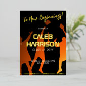 ブラックお洒落テクモダンの卒業 箔招待状 (立ち正面)