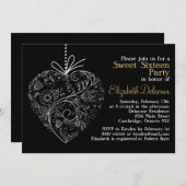 ブラックお洒落ハートSweet sixteen招待状 招待状 (正面/裏面)