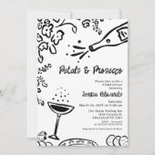 ブラックお洒落ペタル描プロセッコブライダルシャワー 招待状 (正面)